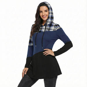 Sweat-shirt à capuche pour femmes en patchwork à carreaux, couleurs et tailles personnalisées, manches longues, coupe ajustée, décontracté, prix de gros, tuniques à capuche - Product Image 1