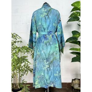 Kimono en soie de style bohème, élégant, bleu vert floral, cadeau de luxe pour anniversaire, robe pour femme pour la maison ou la plage - Product Image 5