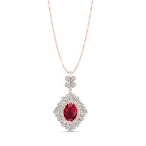 Colliers pendentifs en rubis de 8,84 carats de forme ovale au design classique REYES pour femmes, bijoux en argent sterling 925 avec moissanite - Product Image 1