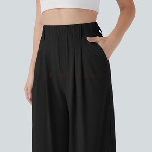 Pantalon large taille haute pour femme, style décontracté, avec nœud en dentelle, idéal pour le bureau ou l'été - Product Image 3