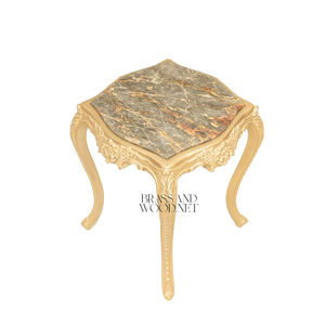 โต๊ะข้างทรงสี่เหลี่ยมหรูหราพร้อมท็อปหินอ่อนธรรมชาติระดับพรีเมียมและฐานลายทองแกะสลักด้วยมืออย่างประณีตสำหรับตกแต่งบ้านสไตล์คลาสสิก - Product Image 5