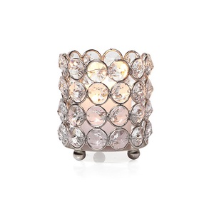 Supports votifs en métal et cristal au design élégant pour la maison et la décoration de Noël Bougie ronde en argent votive - Product Image 1