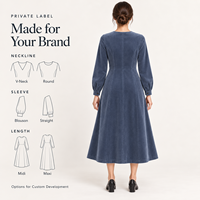 Robes décontractées pour femmes en velours côtelé, coupe trapèze, manches longues, col rabattu, évasées, couleur unie, personnalisables, faible MOQ, vente en gros OEM