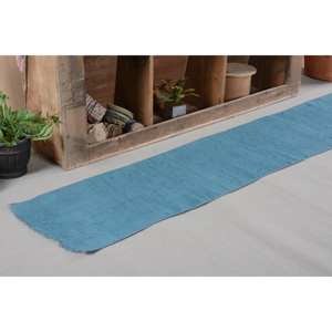 พรมตุรกีโบราณสีฟ้าทันสมัยขนสัตว์1.7x9ฟุตแบบเย็บปะติดปะต่อกันกองยางพาราผ้ากำมะหยี่สำหรับวัยรุ่นที่อยู่อาศัยห้องโถงสี่เหลี่ยมผืนผ้า - Product Image 4