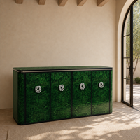 Buffet moderne de luxe en bois massif vert émeraude, 4 portes, texture texturée, rangement écologique, salle à manger, salon