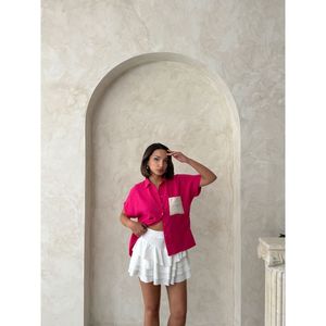 Chemise en lin fuchsia Topshow avec poche appliquée - FUCHSIA LIN RAW POCKET - Product Image 3