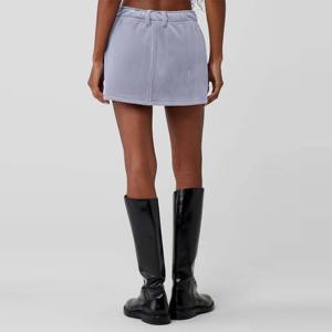 Mini jupe en velours côtelé-Jupe taille haute à la mode avec fermeture à bouton, parfaite pour les vêtements décontractés et la mode Streetwear - Product Image 5