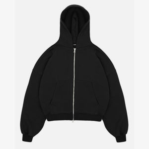 Men's Custom Logo Embroidered Solid Pattern Cotton Adult Hoodie Long Sleeve Double Zipper-Factory <b>Direct</b> Supply - Product Image 2