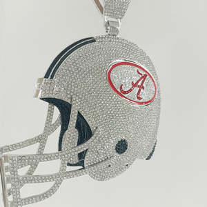 Pendentif Casque Alabama en Argent Sterling 925 Plaqué Or 14K et Rhodium, Moissanite Taille Brillant, Style Hip Hop pour Homme, Breloque Football - Product Image 4