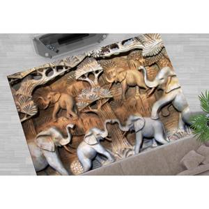 Tapis en chenille motif éléphant marron, patchwork en laine, écologique, traditionnel, pour entrée/bureau, avec envers en latex - Product Image 4