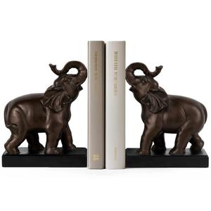 Ensemble de serre-livres éléphants modernes, figurine de coffre porte-bonheur, finition bronze foncé, décoration d'intérieur mondiale, lourd, cadeau d'anniversaire - Product Image 1