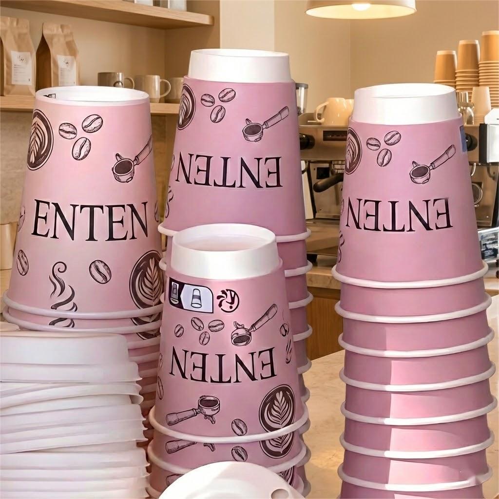 Custom Logo Printed Eco-friendly Disposable Single Wall Double Wall Pink Gold Foil Hot Drink Paper Coffee Cup with Lid