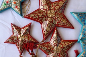 Juego de adornos navideños de estrella de 3 piezas hechos a mano, adornos navideños de papel mache - Product Image 5