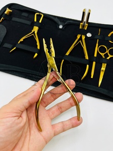 Premium Microlink Hair Extension Tool Kit with Custom Gold Case Stainless Steel Silicone <b>Tape</b> Hair Pulling Loop Custom Logo - Product Image 5