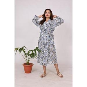 Maxi vestido estilo bohemio con estampado de bloques de algodón para mujer, cintura Natural hecha a mano, respetuoso con el medio ambiente para fiesta, playa, ropa informal - Product Image 4