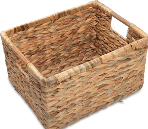 Cesta de jacinto de agua tejida natural, contenedor de almacenamiento rectangular con asas, para el hogar Decoración rústica, disponible a precios al por mayor. - Product Image 1