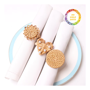 ห่วงรัดผ้าเช็ดปากทำมือจากเส้นใยธรรมชาติเหมาะสำหรับติดตั้งบนโต๊ะใช้ในงานแต่งงานหรือร้านอาหาร - Product Image 2