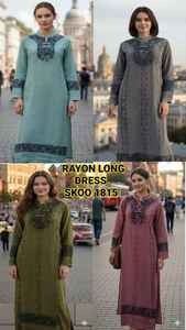 New Wholesale Rayon Embroidered Floor-Length Maxi for Women Intricate Thread Embroidery Bohemian <b>Vintage</b> Style Floral Pattern - Product Image 4