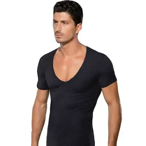 亚马逊热销产品男棉氨纶最新开发面料t恤高品质短袖深v领t恤