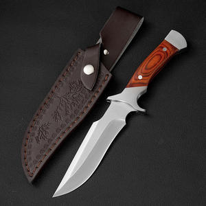 Brand New Fixed Blade Hunting Knife | Stainless Clip Point Blade Polished Hardwood Handle Embossed <b>Leather</b> Sheath - Product Image 1