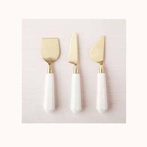 Gold Plated Stainless Steel Tableware Cake Server Cake Cutter Cutlery <b>Set</b> With Reusable Hammered Shape <b>Marble</b> Handle - Product Image 1