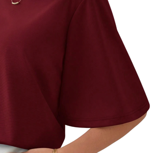 Blusa informal holgada de manga media para mujer, camisa de punto suave con cuello redondo de color liso, blusa de moda para el día a día, para primavera y verano - Product Image 6