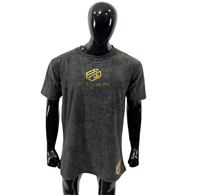 T-shirt Oversize Homme Personnalisé Streetwear Noir Délavé à l'Acide avec Imprimé Doré Effet Feuille d'Or, T-shirt Vintage Délavé à la Pierre avec Imprimé Feuille d'Or