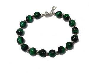 Pulsera de cuentas redondas con ajuste de ojo de tigre verde cristal para hombres y mujeres, fabricante de piedras, joyería de moda, regalo de energía - Product Image 4