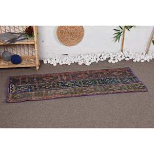 Vintage 1.9 X 4.9ft vert et bleu turc laine tapis Patchwork plat tissage pour salon décor Latex soutenu - Product Image 2