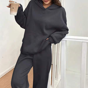 Conjunto Deportivo Informal de Algodón Ligero Personalizado para Mujer, Sudadera con Capucha y Pantalones, Dos Piezas, Ropa Deportiva Ecológica, Talla Grande para Invierno - Product Image 1