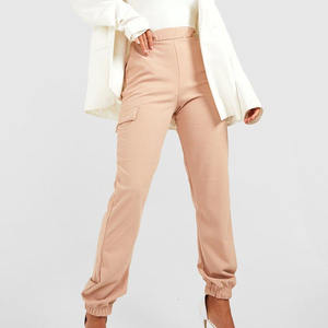 Women's Tan Flat Front Jogging <b>Trouser</b> <b>Elastic</b> <b>Waist</b> Streetwear Trending Summer Basic Top Cargo Pockets Painted Bulk Quantity - Product Image 4