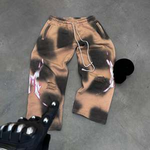 Pantalones vintage personalizados para hombre, pantalones informales de pierna ancha con diamantes de imitación y diseño acampanado desgastado, estilo frontal plano de tela de lana - Product Image 2