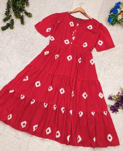 Vestido largo acampanado largo con estampado étnico elegante de inspiración vintage, vestido floral de verano con volantes y mangas cortas abullonadas - Product Image 1