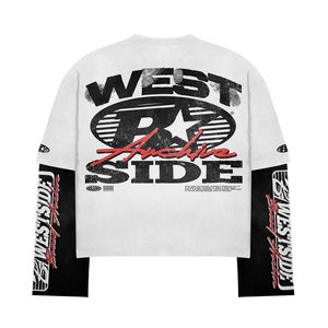 Custom 100% Cotton Knitted High Street Oversized Boxy <b>Cropped</b> Double Layer Short Sleeve <b>T</b>-<b>shirt</b> <b>Men</b> Eco-Friendly Loose Fit - Product Image 2