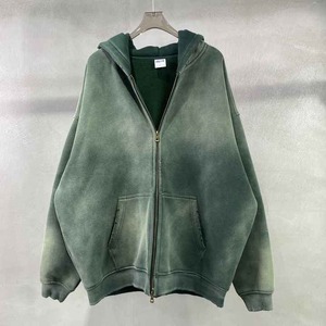 Service de broderie OEM Logo personnalisé de haute qualité Zip Vintage Wash Acid Wash Winter 100% Cotton Fleece Hoodie Cheap Price Sale - Product Image 2
