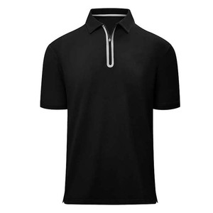 เสื้อโปโลสำหรับผู้ชายเสื้อโปโลแบบรูดซิป1/4เสื้อโปโลสีดำล้วนปรับแต่งโลโก้ได้ตามต้องการ - Product Image 1