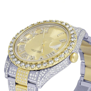 Reloj de pulsera de dos tonos con esfera romana de doble tono totalmente helado VVS Diamond/con fecha Unisex Hip Hop reloj de diamantes helado - Product Image 2