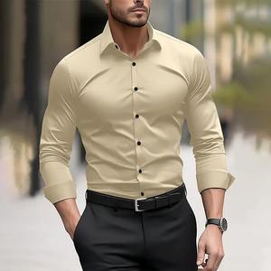 Casual Summer Business <b>Men's</b> Formal <b>Shirt</b> Solid Color Wedding Outdoor Black Red Navy Blue Dark <b>Green</b> Long Sleeve - Product Image 3