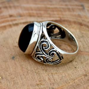 Bague de pierres précieuses faite à la main Bague parfaite en argent sterling 925 naturel Onyx noir Bijoux en argent sterling 925 Bague de timbre Bijoux - Product Image 2