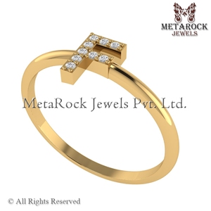 Solid 14k Yellow Gold F <b>Initial</b> <b>Ring</b> Pave Diamond Jewelry Handmade a to Z Minimalist Letters <b>Ring</b> Gold Diamond Jewelry F <b>Ring</b> - Product Image 2