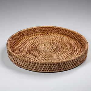 Venta al por mayor de bandejas redondas de bambú de Vietnam, precio de fábrica, bandeja de servicio ecológica hecha a mano con acabado de ratán para el hogar-SR2020 - Product Image 2