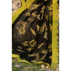Conjunto de traje de verano de 3 piezas sin coser para mujer, color negro, con dupatta de gasa - Product Image 6