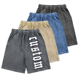 Pantalones cortos Catton lavados con ácido desteñidos al sol Vintage para hombre, ropa de calle con cintura elástica, servicio OEM disponible - Product Image 2