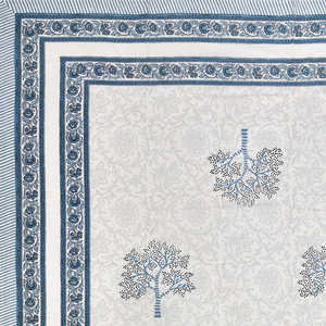 Pur Coton Rajasthani Main Bloc Imprimer Six Places Jaipur À La Main Nappe Bleu Arbre Conception 150x225cm - Product Image 5