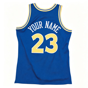 Maillot de basketball vintage classique à rayures bleues et jaunes en maille respirante, avec logo et numéro personnalisés, uniforme sportif confortable pour le quotidien - Product Image 2