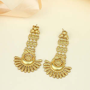 Anokhi Nupur Chandbali <b>Earrings</b>-Gold Tone Cultural Collectible Jewelry Women's 7.3cm Length Lattice Link Design - Product Image 6