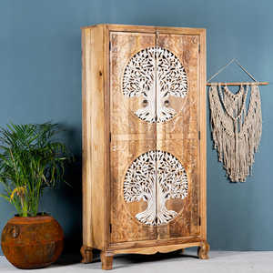 Hand Carved Tree Designs Finish Bedroom <b>Storage</b> <b>Cabinet</b> - Product Image 2