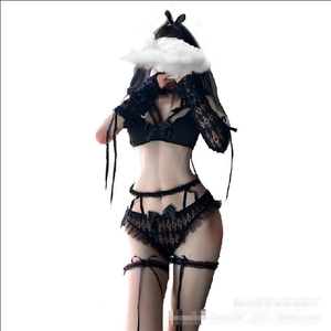 Ensemble de lingerie sexy en dentelle avec nœud et design bustier ouvert pour jeu de rôle de mariée - Product Image 5