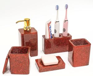Ensemble de salle de bain de luxe en résine avec porte-brosse à dents et porte-savon, ensemble de salle de bain en résine transparente avec motif effet marbre - Product Image 4