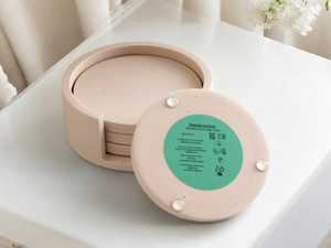 Juego de 4 Posavasos de Jesmonita con Soporte, Juego de Posavasos Hechos a Mano en Color Neutro, Accesorios para Mesa de Centro y Hogar - Product Image 3